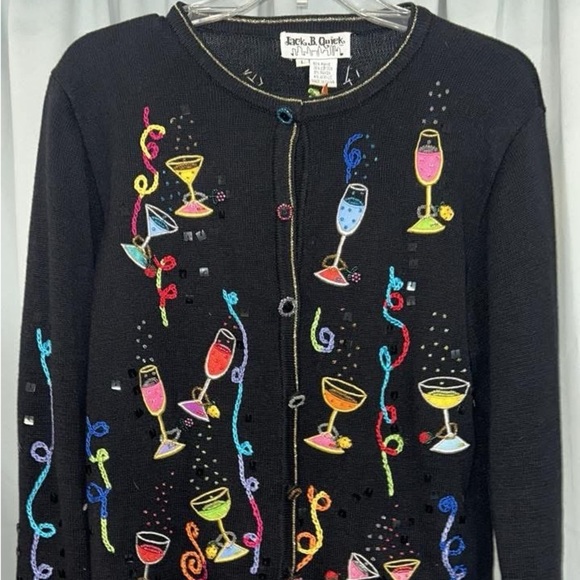 Ugly Sweater Colorful Cocktail Glasses Black Cardigan - Picture 1 of 1